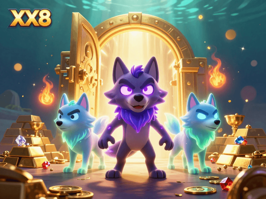 Engage with the thrilling world of XX8, featuring a dynamic ghostly wolf pack amidst treasures of gold and gems.