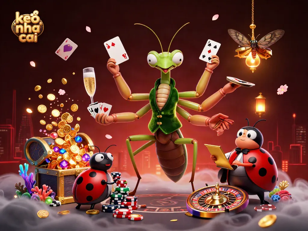 Engage with keo nha cai in a vibrant 3D casino scene filled with cards, chips, and excitement.