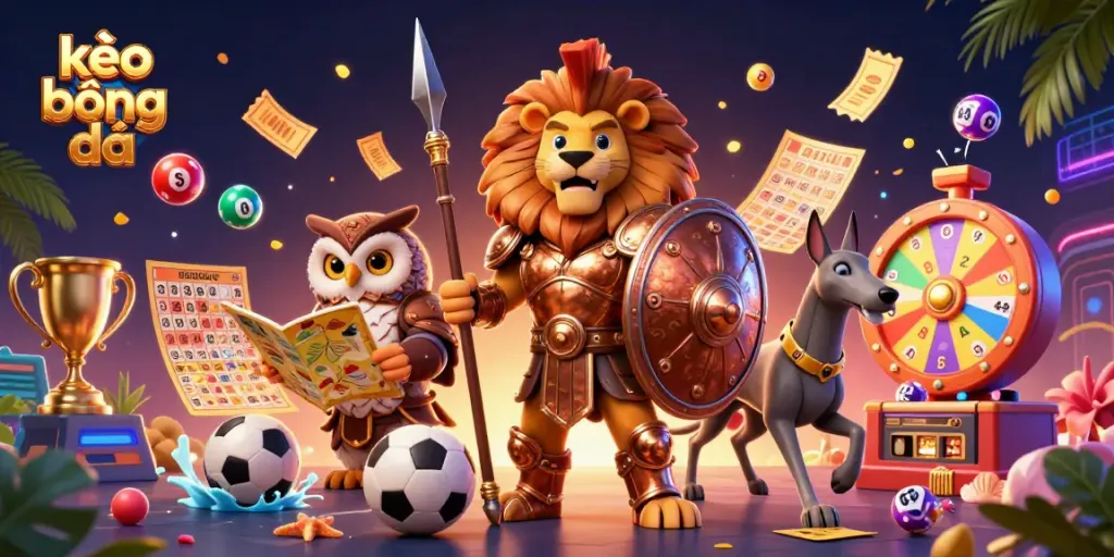 Engage with kèo bóng đá betting strategies in a dynamic sports-themed illustration.