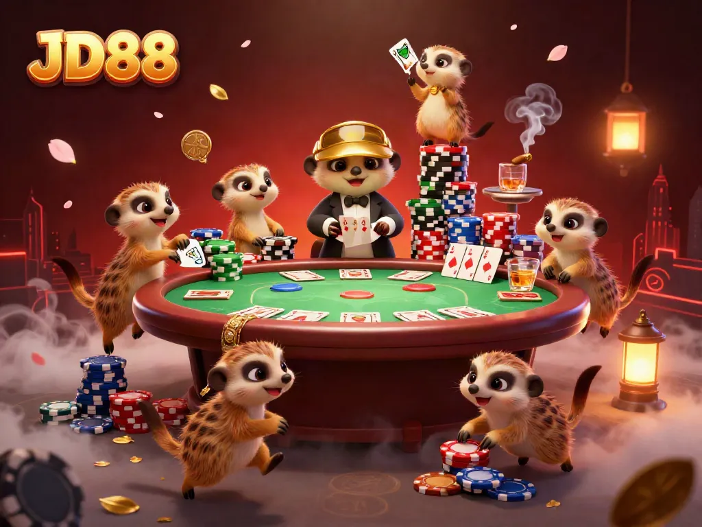 Experience thrilling gameplay at JD88 with meerkats running a vibrant casino scene.