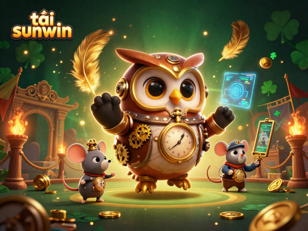 Experience thrills with tải sunwin, featuring a 3D owl and dynamic casino elements in action.