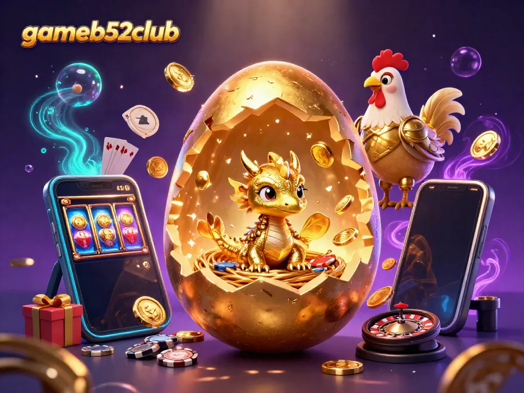 Engage in thrilling action at gameb52club with a golden dragon and poker chips.