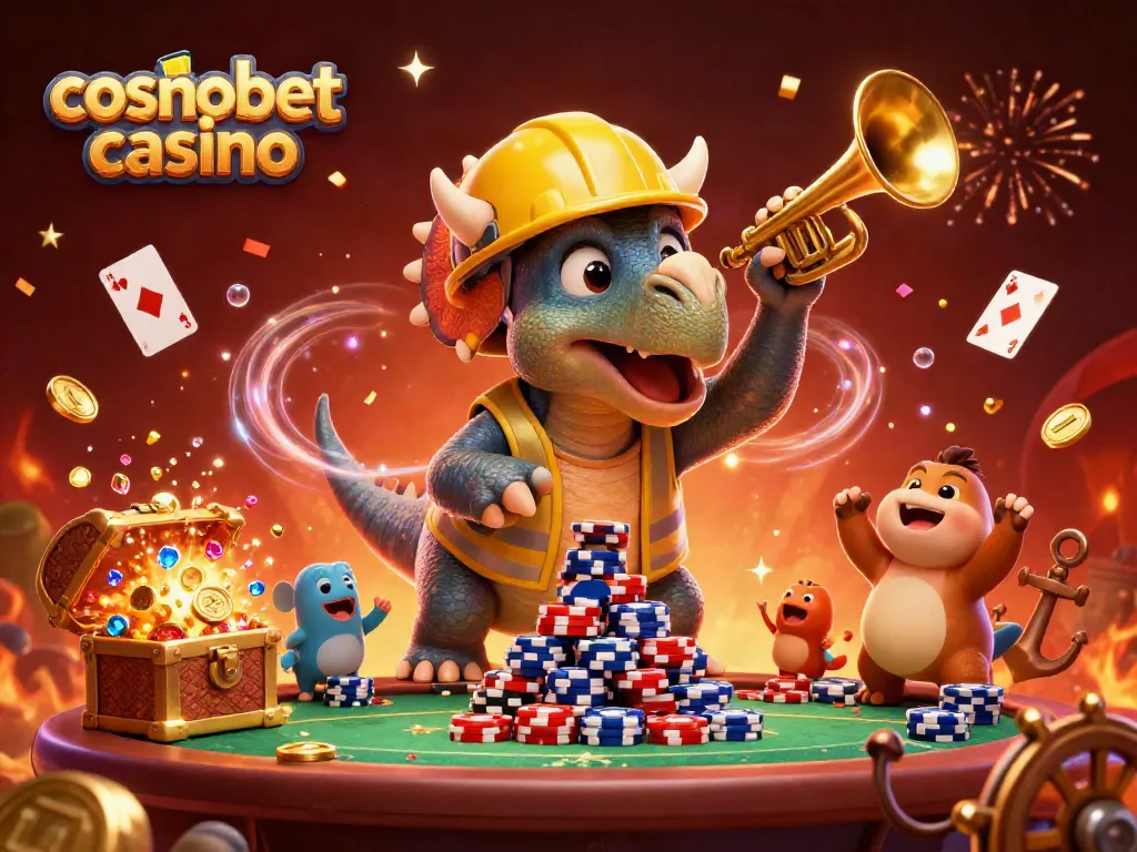 Experience the excitement of Cosmobet Casino with vibrant characters celebrating wins.