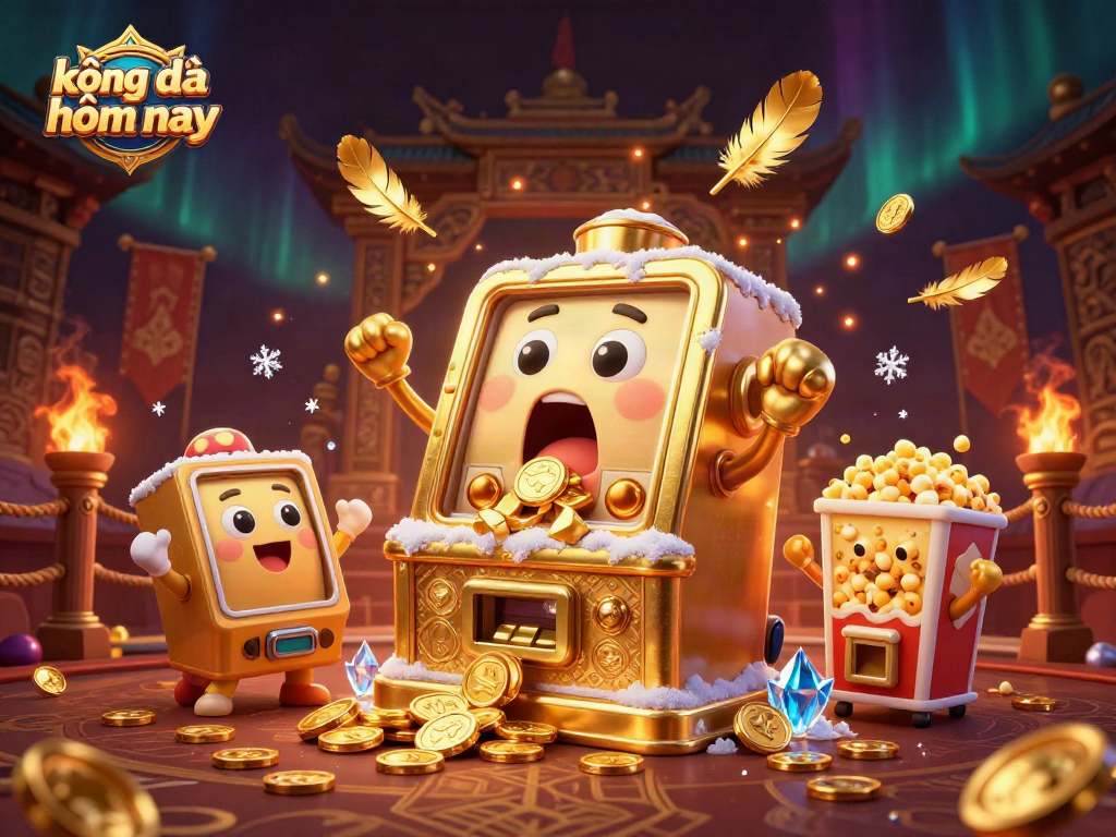 Bet with kèo bóng đá hôm nay as the jackpot golden slot machine hits big amidst cheering companions and dynamic casino elements.