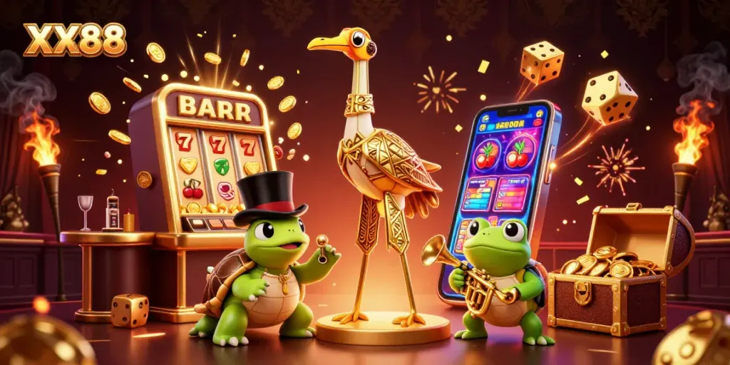 Experience the excitement of XX88 slots with a vibrant gaming scene filled with treasures and fun.