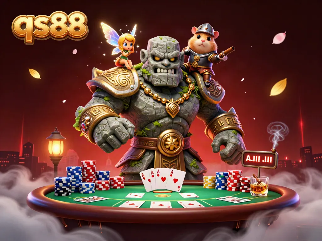 Engage in the thrilling qs88 casino experience with a vibrant scene of magic and poker action.