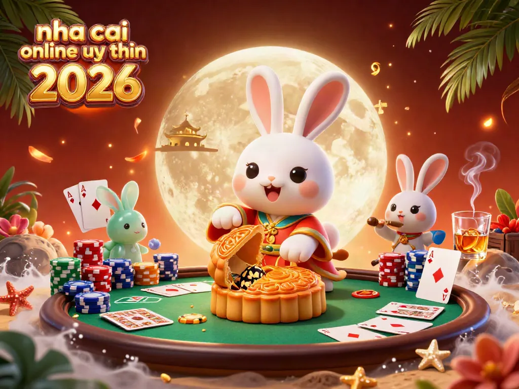 Engage in thrilling games with nha cai online uy tin hiện nay 2026, featuring a lively moon rabbit and poker elements.