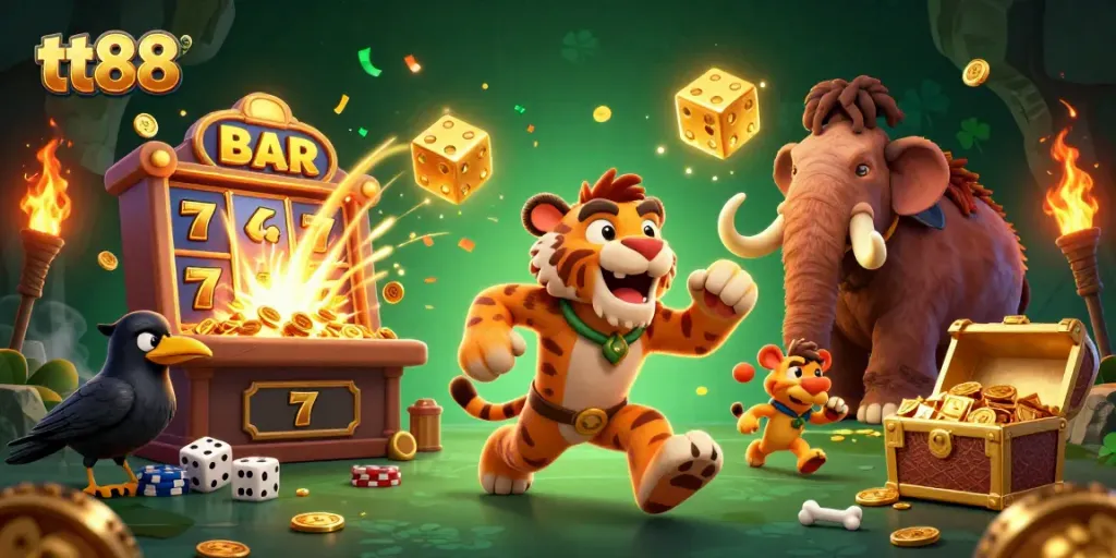 Experience thrilling gameplay at tt88 with a vibrant 3D casino scene featuring exciting jackpots.