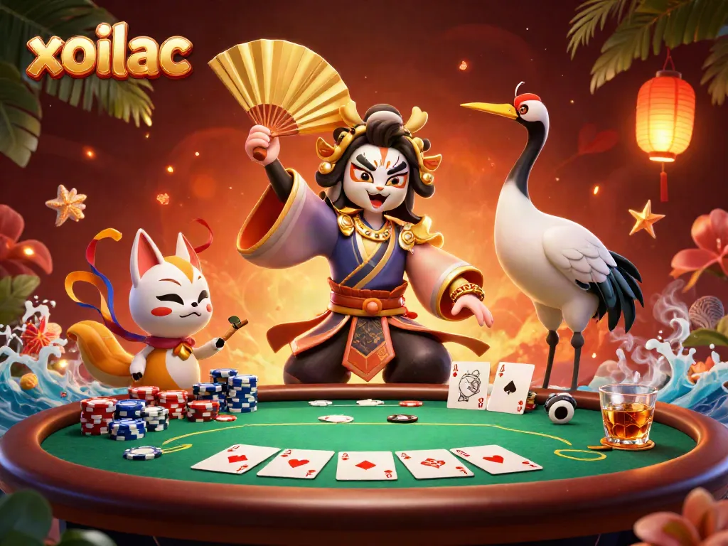 Experience thrilling poker gameplay with xoilac in a vibrant and detailed casino scene.