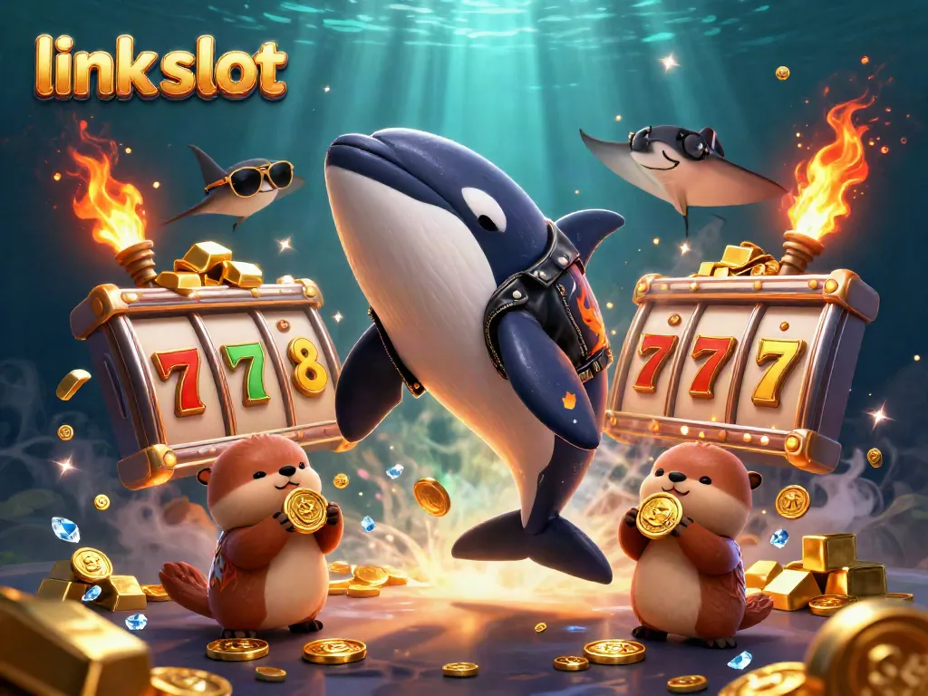Spin to win at link slot among golden treasures and vibrant sea creatures in a thrilling underwater scene.