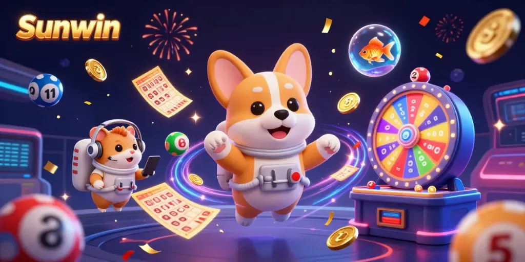Experience Sunwin's thrilling cosmic casino adventure with vibrant characters and dynamic gaming elements.