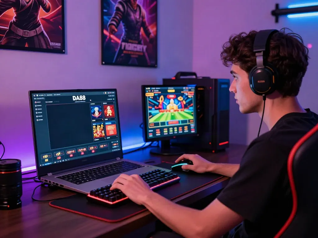 Engaging user experience on DA88 online gaming platform with colorful gaming setup