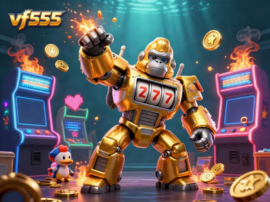 Experience thrilling jackpots with vf555's innovative gaming adventure featuring a golden gorilla mech.