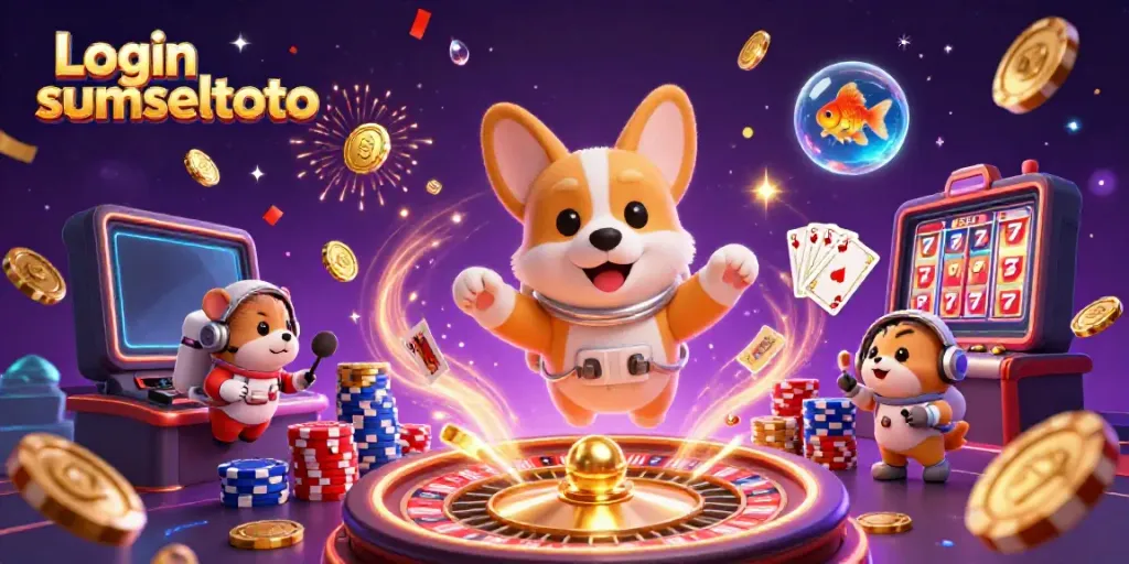 Engage in thrilling gaming with Login sumseltoto featuring an astronaut corgi and casino elements.