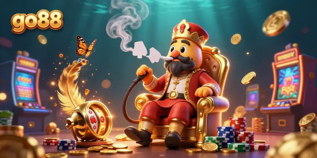 Experience the vibrant world of go88 with a captivating online casino illustration featuring dynamic gaming elements.