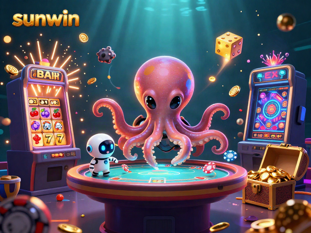 Experience thrilling gameplay excitement with Sunwin's dynamic alien casino scene filled with jackpot symbols.