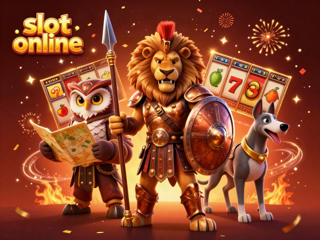Experience exhilarating slot online action with powerful characters and festive symbols in a captivating scene.