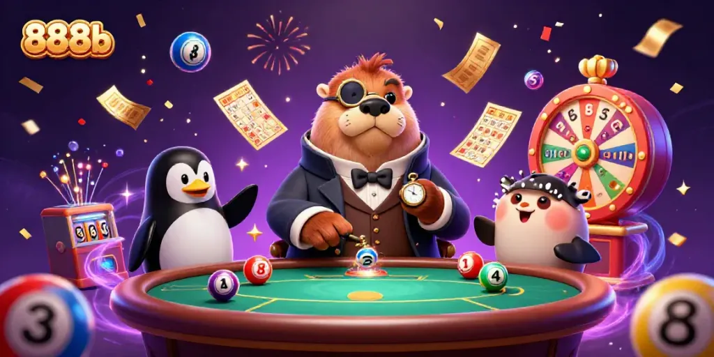 Engaging underwater scene with a jolly walrus and friends playing poker at the vibrant casino-themed table, symbolizing 888b.