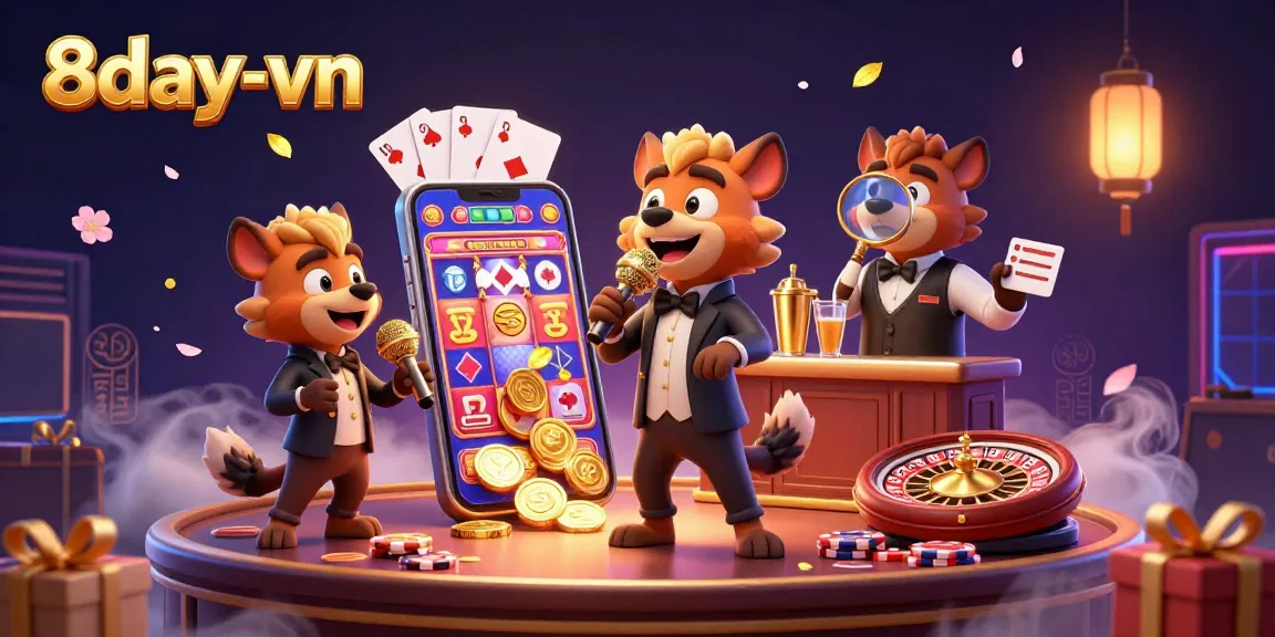 Experience the vibrant energy of 8day-vn casino with hyenas, slot games, and fun interactions.