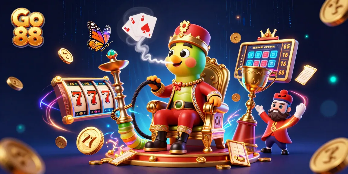 Engage in thrilling slots at Go 88 with this interactive casino-themed illustration showcasing dynamic elements.