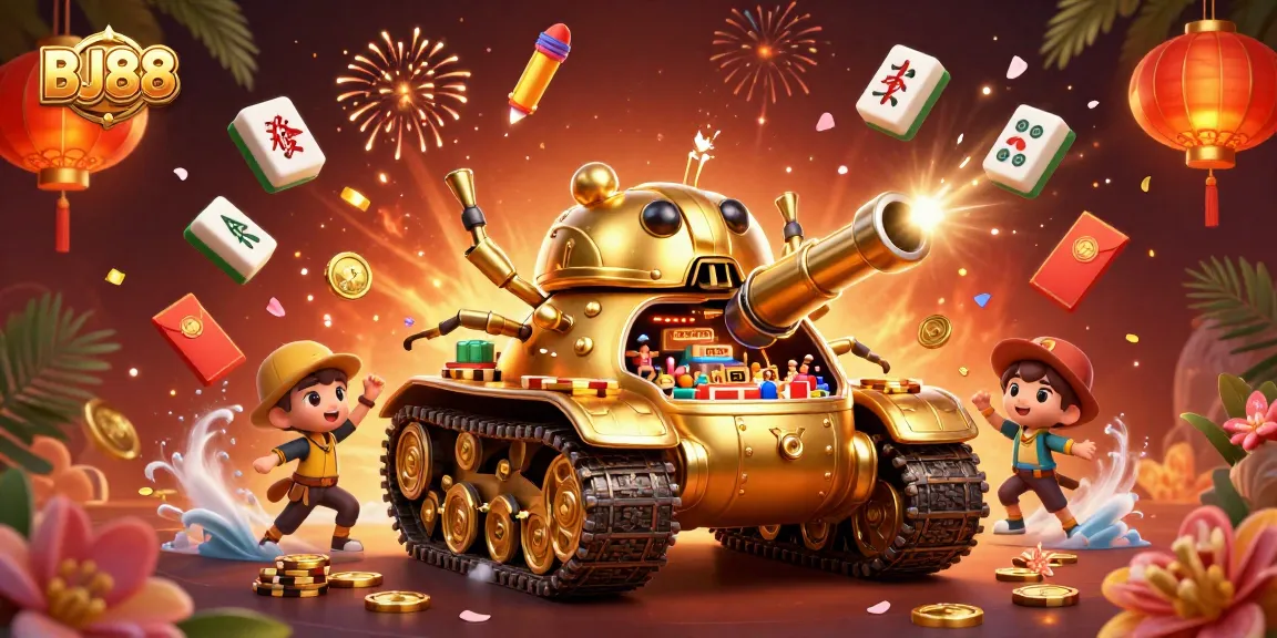 Experience incredible games at BJ88's vibrant digital casino with a golden beetle tank.