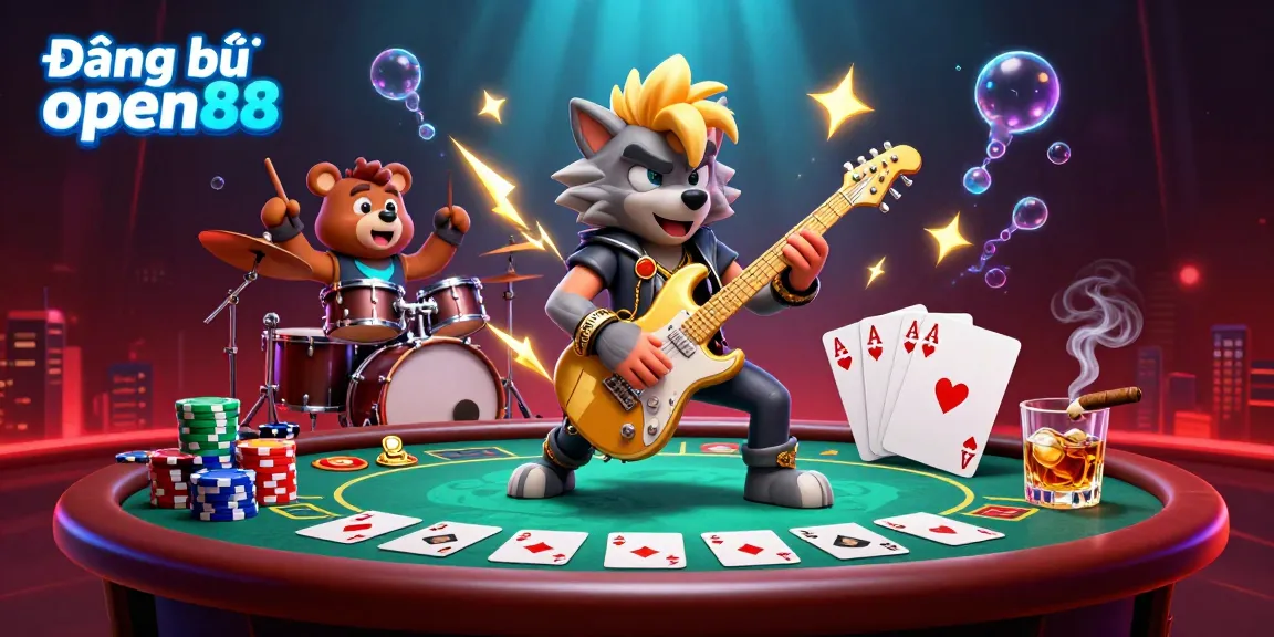 Experience the thrill of Đăng ký open88 with dynamic poker action in this vibrant casino illustration.