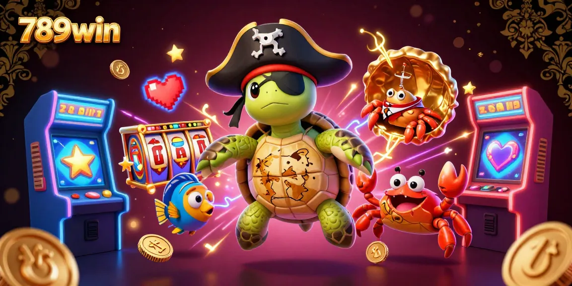 Experience thrilling gaming with 789win as a pirate turtle and friends dive into colorful slot jackpots.