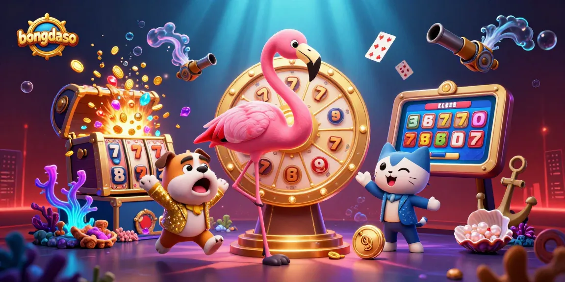 Engage with bongdaso's vibrant casino world featuring a flamingo host and colorful jackpot prizes.