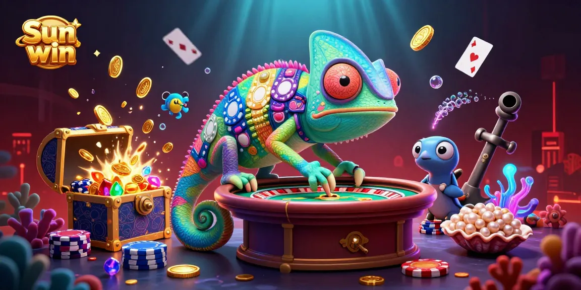 Engage with thrilling casino action in Sun win with a colorful chameleon and exciting game elements.