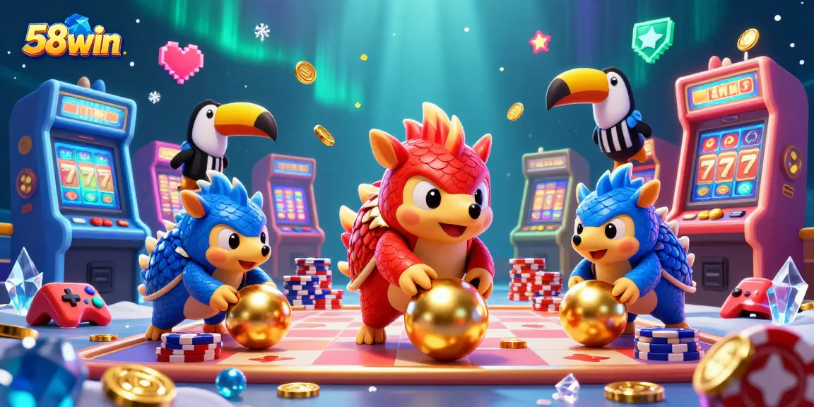 Experience thrilling gameplay with 58win as colorful pangolins compete amid vibrant casino elements.