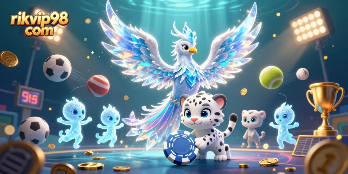 Experience dynamic gaming thrills at rikvip98 com with a vibrant illustration of an ice phoenix in action.