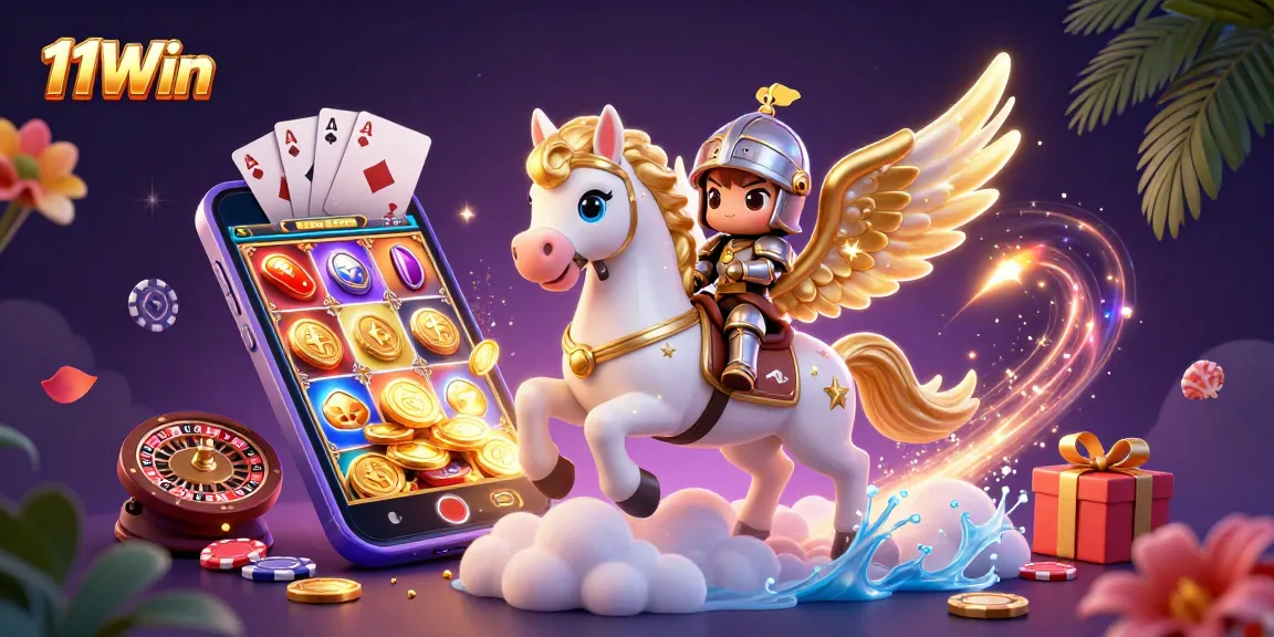 Win thrilling jackpots with 11Win's enchanting casino illustration featuring vivid games.