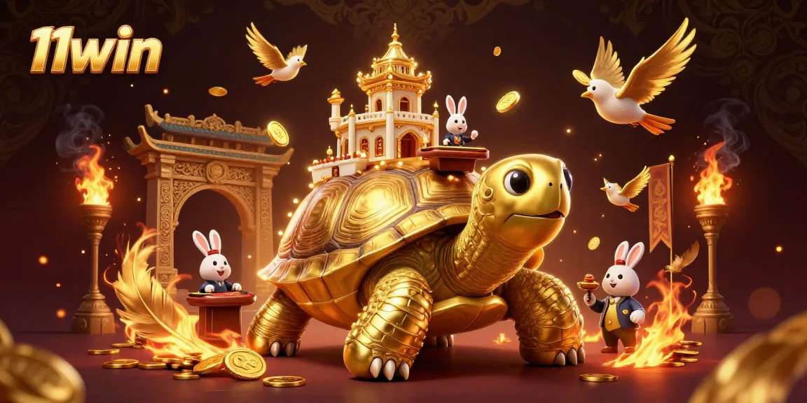 Experience the excitement of 11win with a dynamic 3D casino scene featuring unique elements and characters.