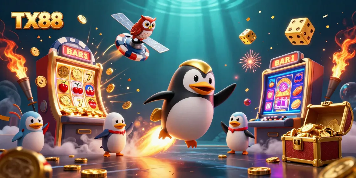 Experience the thrill of TX88 slots with golden penguins and jackpot excitement!