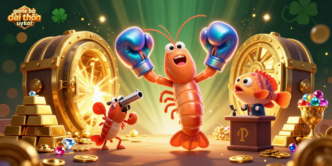 Win big with game bài đổi thưởng uy tín in this vibrant casino scene featuring playful shrimp characters.