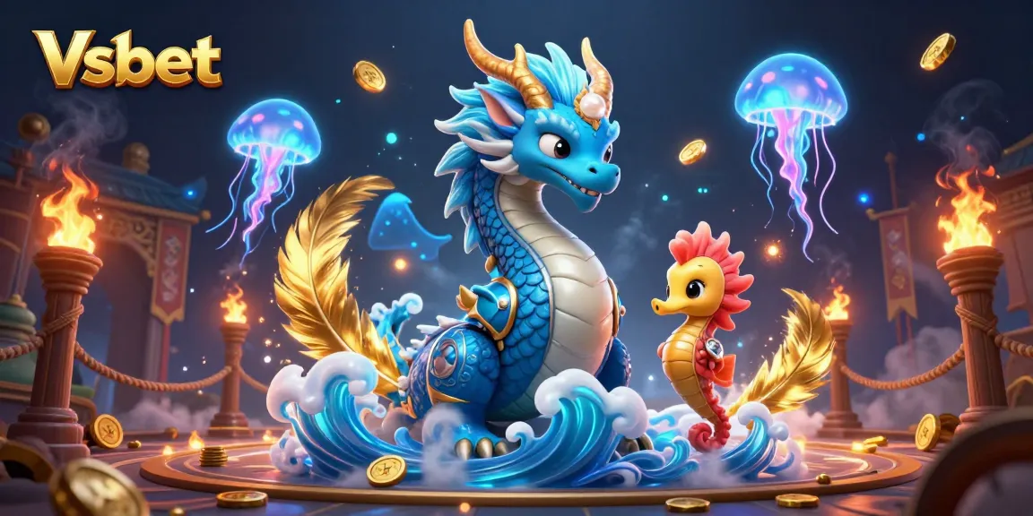 Experience the vibrant world of Vsbet with an enchanting 3D scene featuring a majestic water dragon and dazzling jellyfish.