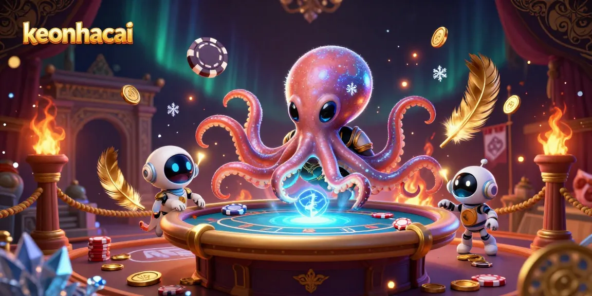 Engage with keonhacai as the alien octopus operates a holographic poker table amidst cosmic elements.