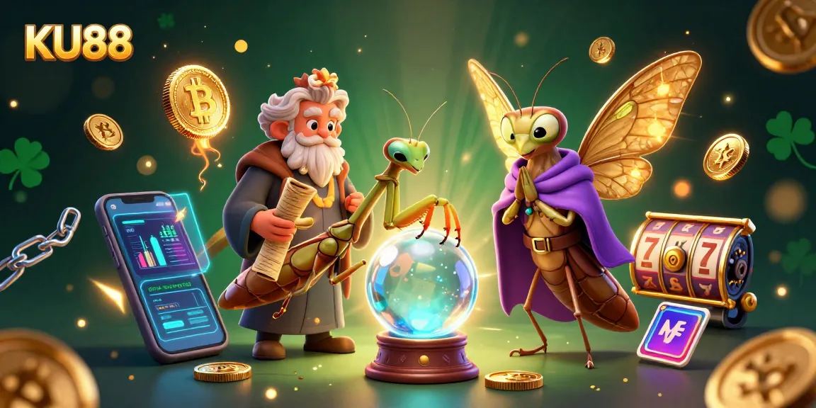 Engage with the thrilling excitement of KU88, featuring vibrant jackpots and slots in a mystical casino scene.