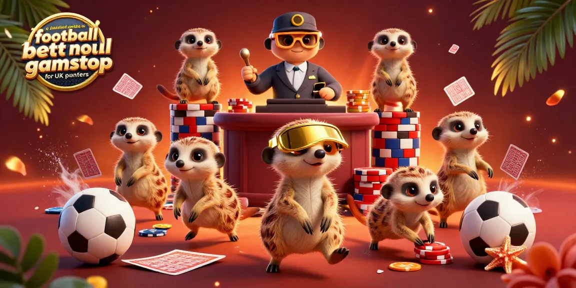 a detailed guide to football betting sites not on gamstop for UK punters featuring meerkats in a vibrant casino scene.