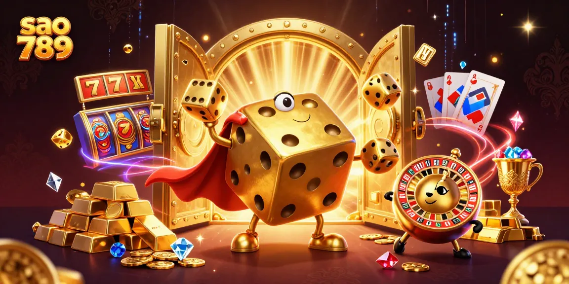 Witness the excitement of sao 789 with a golden dice golem and vibrant casino elements in action.