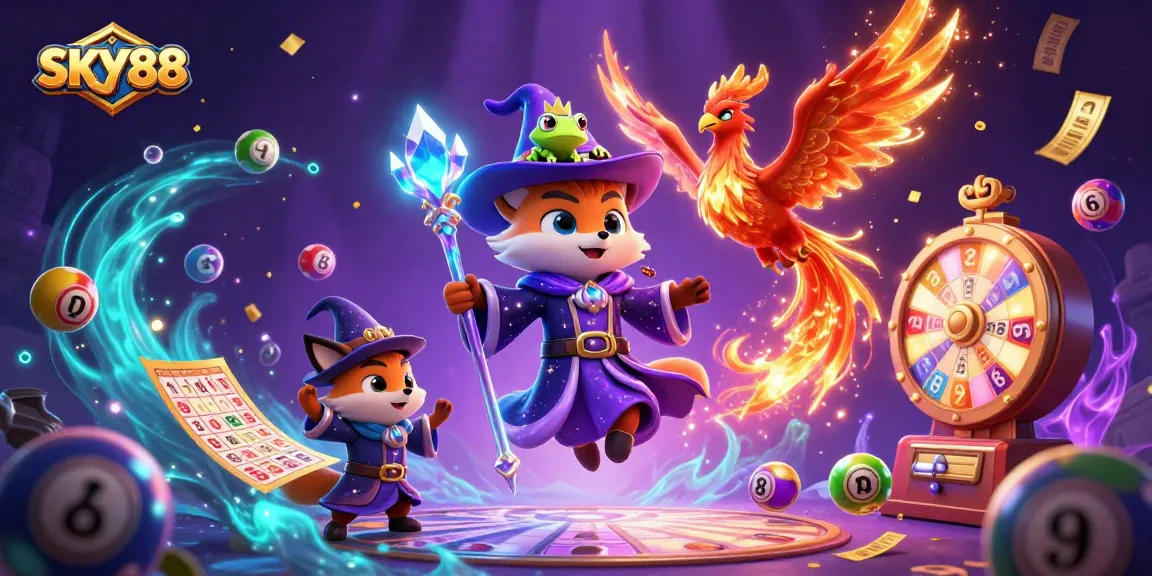 Engage with SKY88 through a vibrant, dynamic lottery scene featuring magical elements.