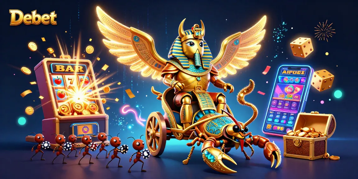 Experience thrilling wins at Debet with vibrant 3D casino elements and dynamic character action.
