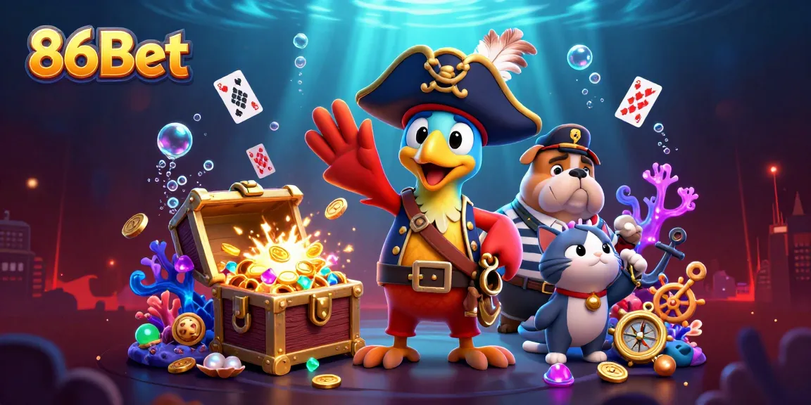 Experience the excitement of 86Bet with this lively pirate-themed casino adventure art.