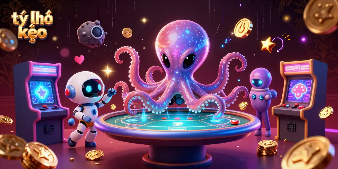 Experience engaging tỷ lệ kèo with playful alien and robot around a poker table.