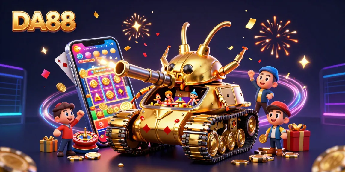 Win big at DA88’s casino with a golden beetle tank showcasing games and festive prizes.