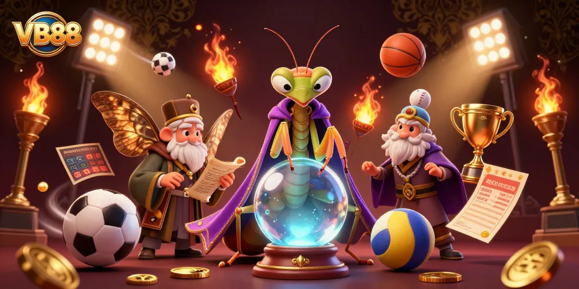 Experience the thrilling action of VB88 with a captivating scene of sports betting fortune tellers and glowing elements.