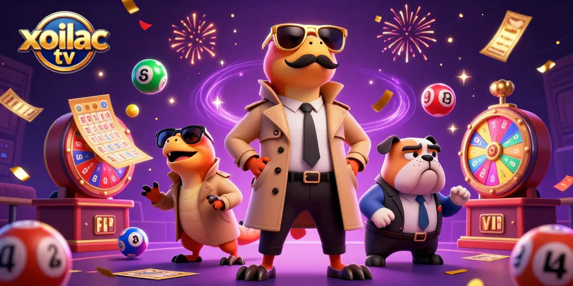 Xoilac TV presents an exciting animated scene with raptors and a bouncer in a fancy casino setup.