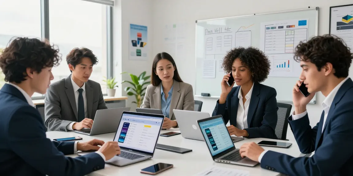 Compare business mobile deals UK in a corporate environment with professionals evaluating options.
